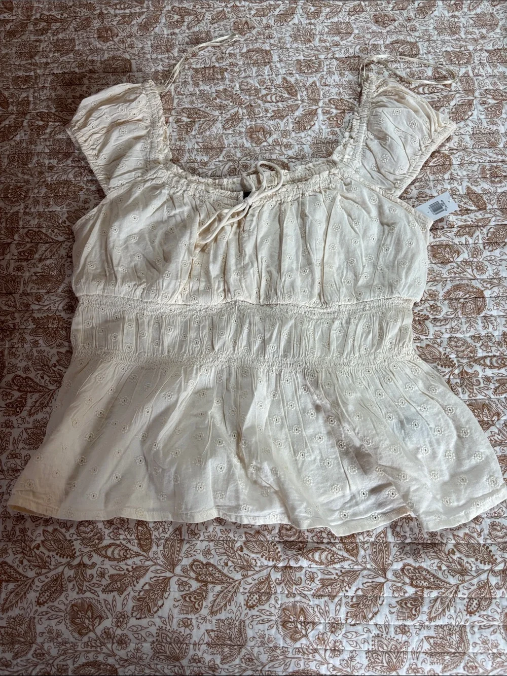 Old Navy Cream Eyelet Smocked Peplum Blouse